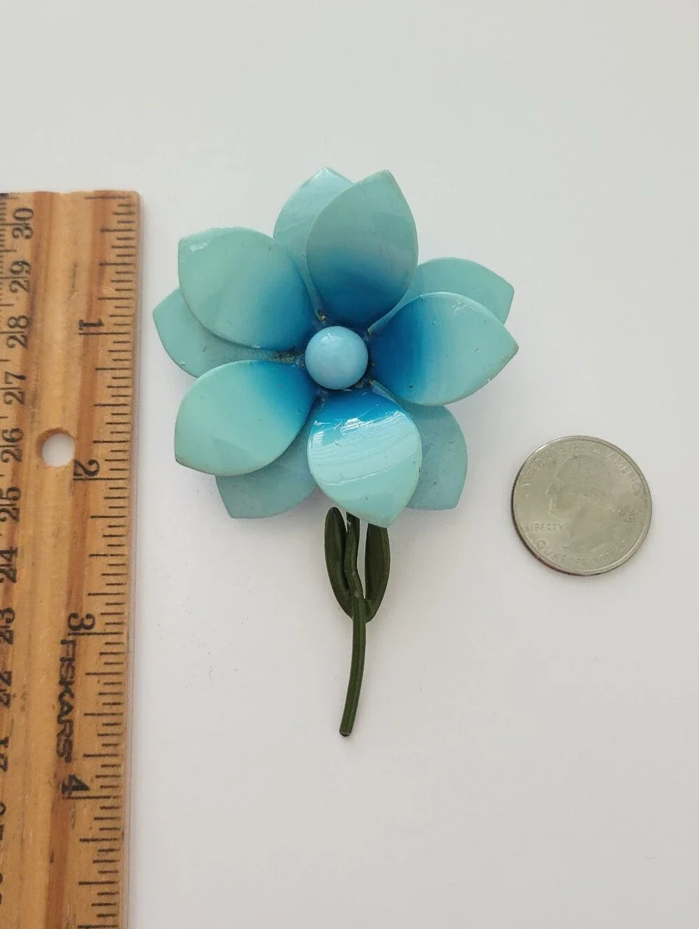 Vintage Enamel Blue Flower Statement Brooch Pin Mod Pop Art 3.8